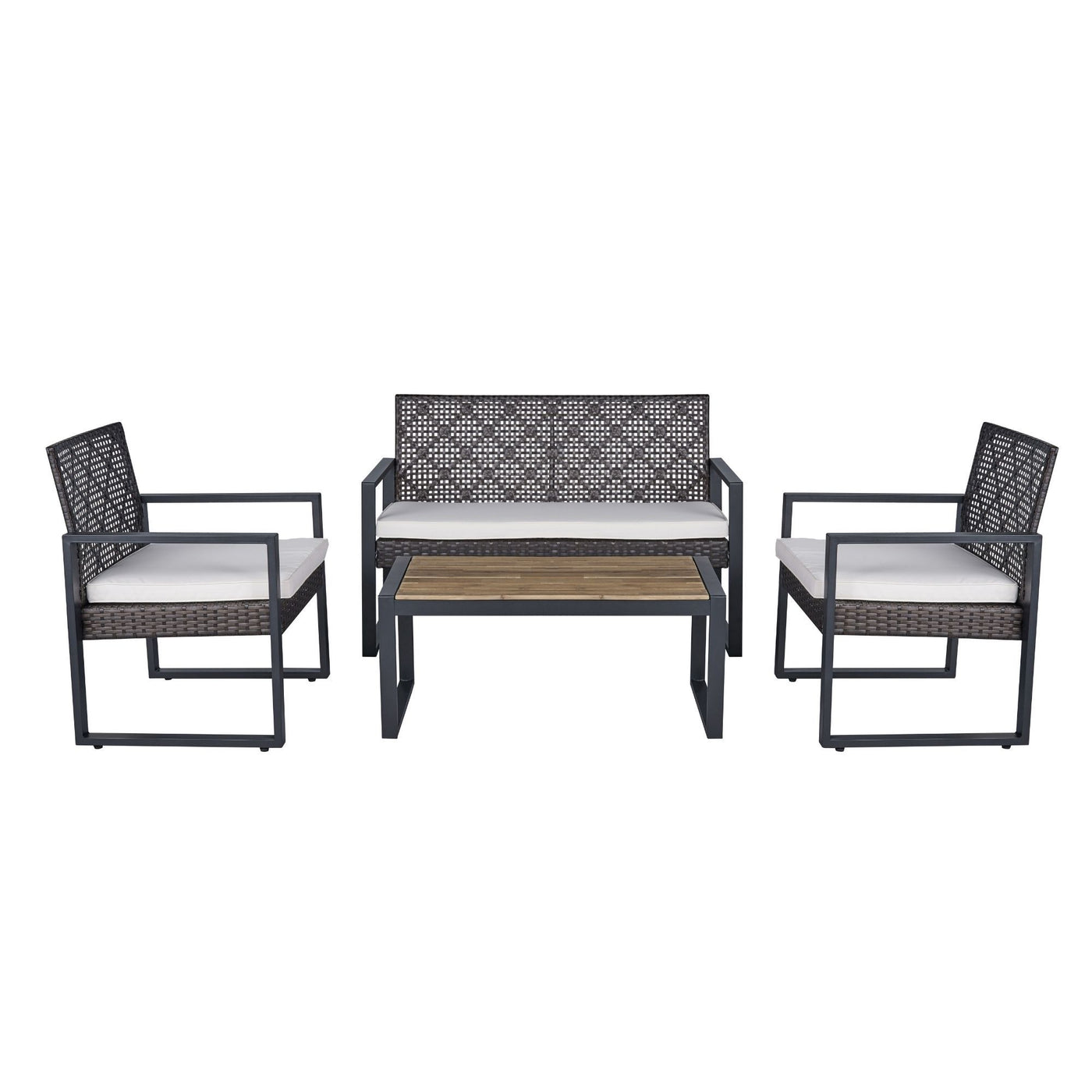 4-Piece Patio Furniture Set Acacia Wood Table Beige Cushions