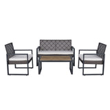 4-Piece Patio Furniture Set Acacia Wood Table Beige Cushions