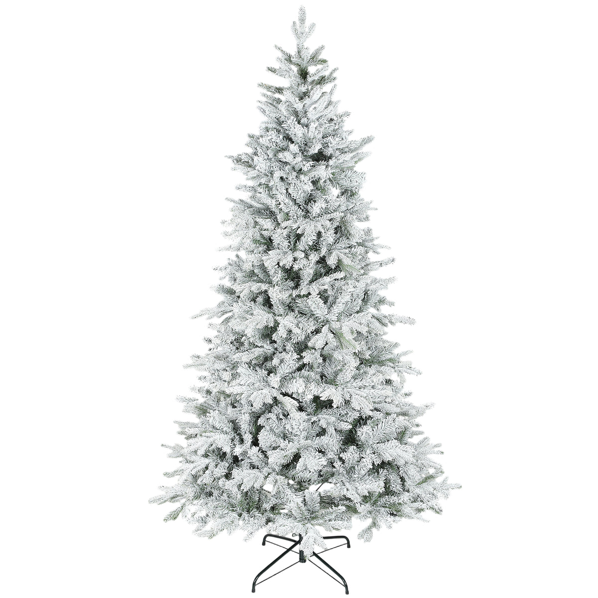 HOMCOM 7.5 ft Artificial Frosted Christmas Tree with Realistic Branches, Wide Fu