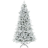 HOMCOM 7.5 ft Artificial Frosted Christmas Tree with Realistic Branches, Wide Fu