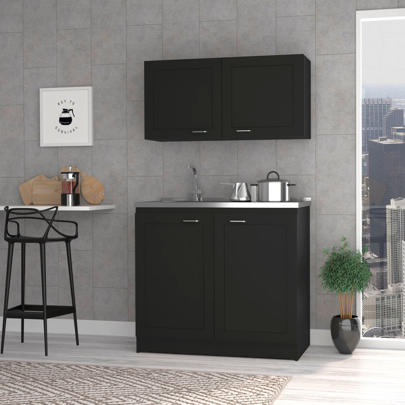Zurich Black Cabinet with Two Shelves