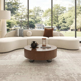 Round Solid Wood Coffee Table with Storage Walnut