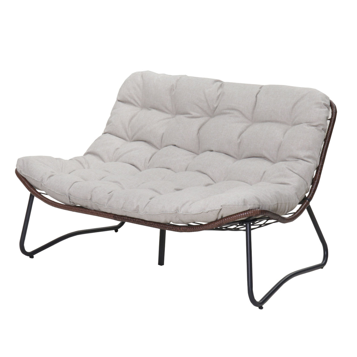 Outdoor Wicker Loveseat with Cushion and Steel Frame
