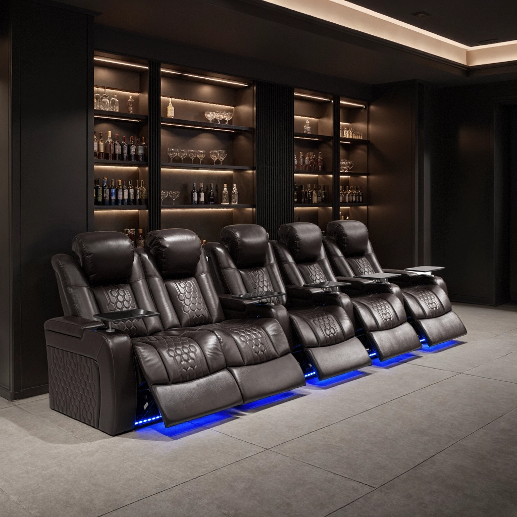 155.5" Power Recliner 5PC Top-Grain Nappa Coffee