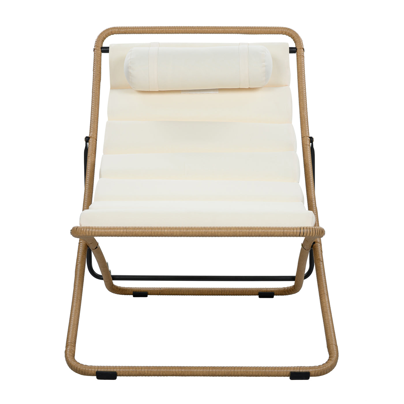 TREXM Yellow Rattan Outdoor Folding Chair Set Adjustable Backrest