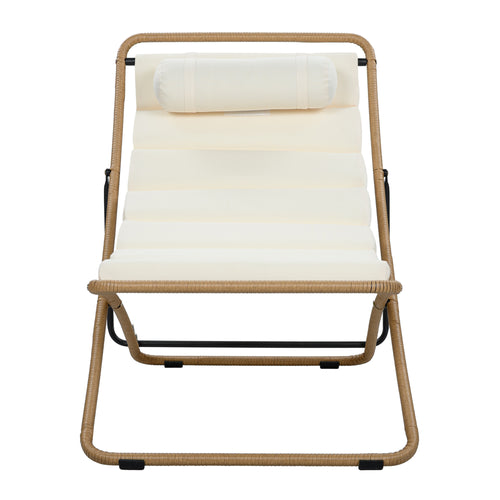 TREXM Yellow Rattan Outdoor Folding Chair Set Adjustable Backrest