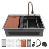 33x22 Gunmetal Black Drop-In Kitchen Sink 16 Gauge Stainless Steel
