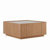 Square Engineered Wood Coffee Table with Storage Natural Walnut