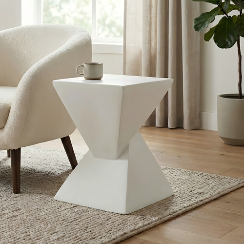 MGO X Design Side Table, White, Indoor Outdoor, 18 in H, 12.5 in Square Base