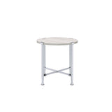 Round End Table - White Oak Finish Top - Chrome Metal X-Base