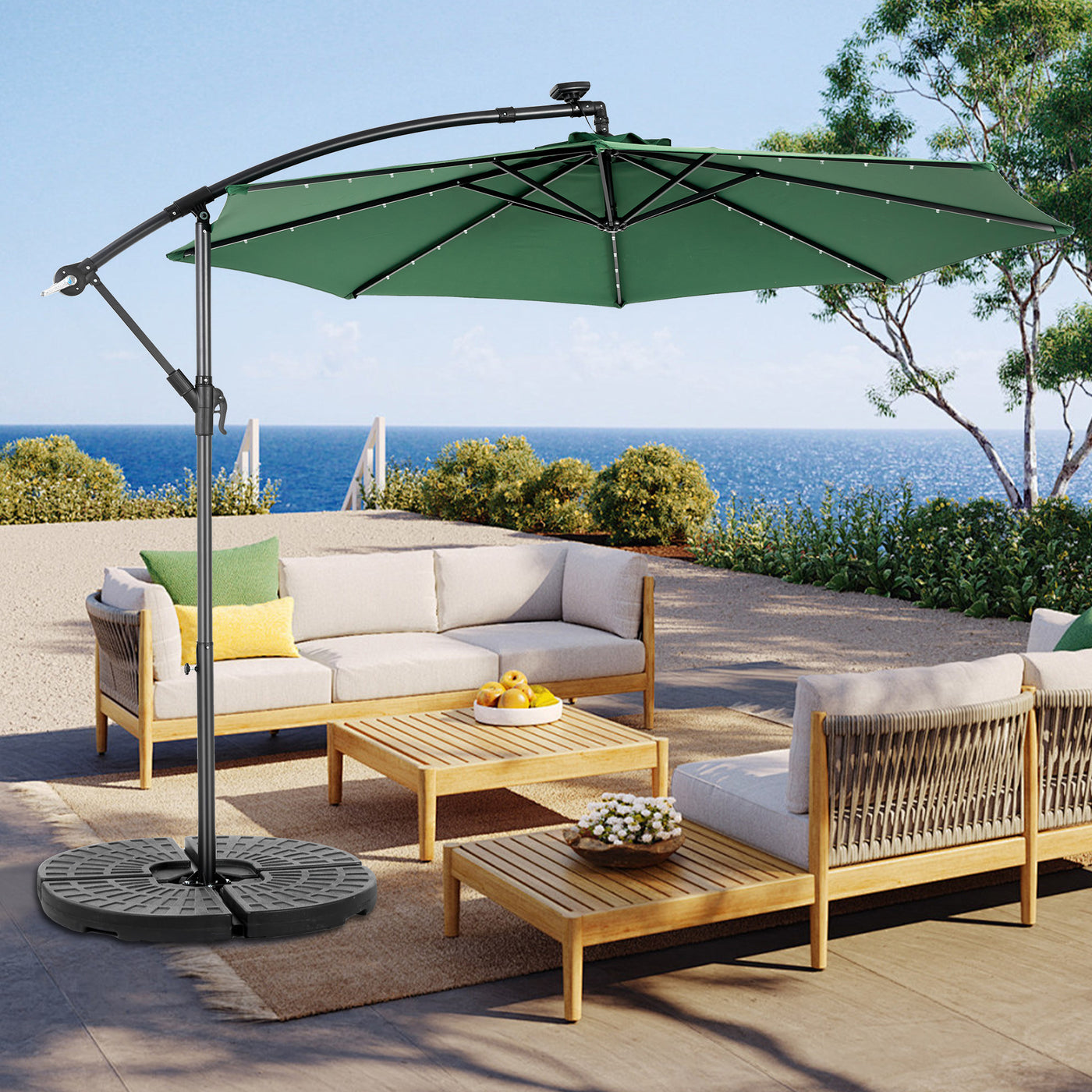 10ft Solar LED Offset Hanging Patio Umbrella Dark Green