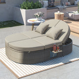 Outdoor Reclining Daybed Rattan Gray 3-Position Adjustable