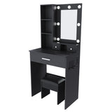 Black Vanity Table with Adjustable LED Mirror, Power Outlet, Hairdryer Holder &
