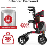 Walkers for Seniors, Rollator Walker with Seat, 350 lb Weight Capacity