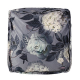Large Square Pouf Gray Velvet Flower Print 24x24 inches