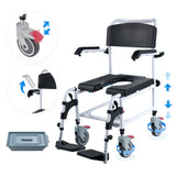 Shower Commode Wheelchair 350 LBS Adjustable Height Removable Bucket