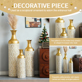 Gold White Metal Vase Set of 3, Tall Decorative Cylinder Flower Vases