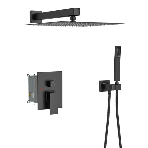 10' Matte Black Square Dual Shower Head System - Wall Mounted with Rough-in Valv