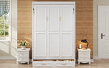 Beige Full Size Murphy Bed with 2 Drawers, Solid Pine Wood + MDF, 80.5''L x 61.5''W x 89''H