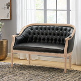 Loveseat Chesterfield Tufted PU Leather Black 49.5in