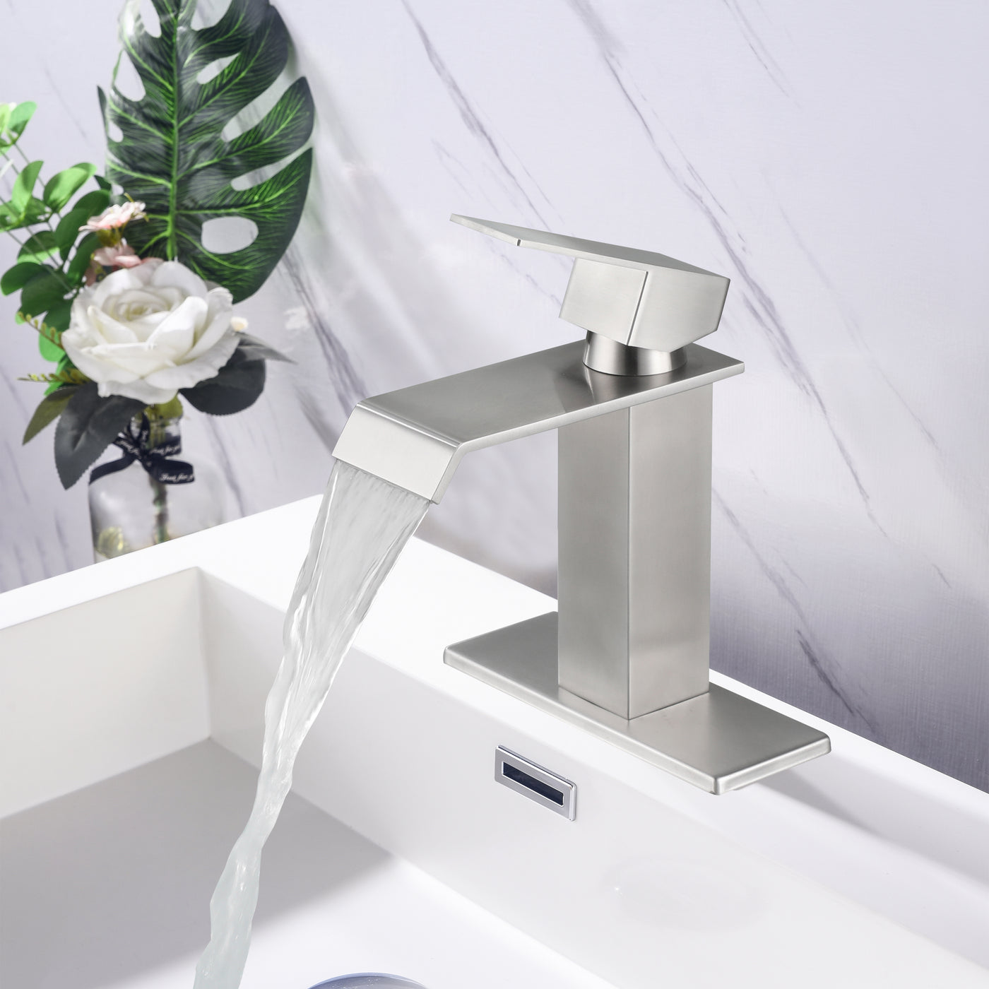 Waterfall Spout Single Handle Bathroom Sink Faucet
