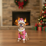 Christmas Labrador Retriever Statue, Holiday Dog Figurine in Pink Santa Outfit