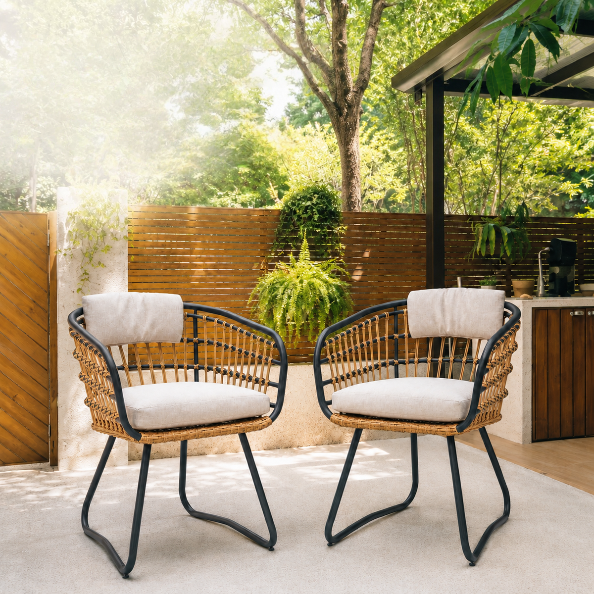 Outdoor Patio Furniture Set of 2 Wicker Beige