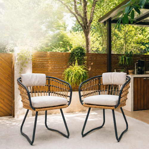 Outdoor Patio Furniture Set of 2 Wicker Beige