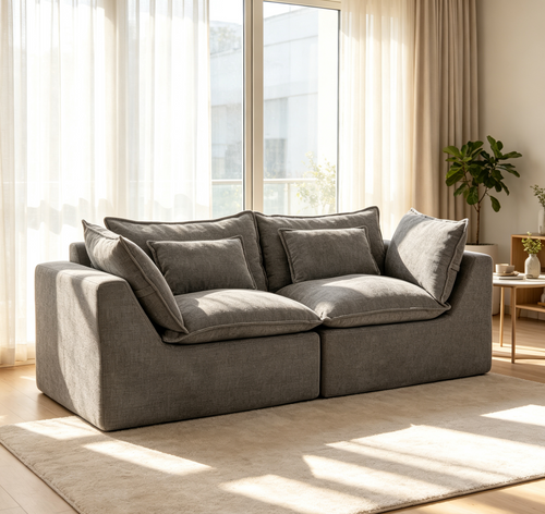 74.8" Wide Cloud Modular Sectional Sofa Waffle Fabric 2-Seat