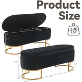 Storage Bench Bedroom Bench, Velvet Oval Upholstered End of Bed Bench