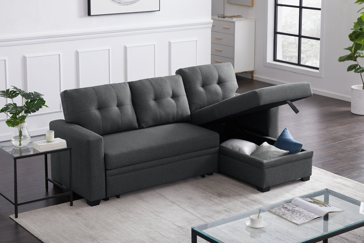 Linen Chaise Sofa with Chaise Sleeper Dark Gray 82"