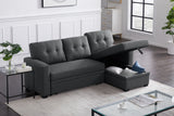 Linen Chaise Sofa with Chaise Sleeper Dark Gray 82"
