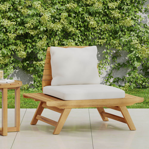 Outdoor Club Chair Acacia Wood Teak Slatted Design Wide Seat 37x28.25x29.5 In