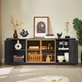 Modern 64" Wavy TV Cabinet with LED Lights Black