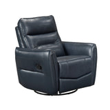 Blue Leather Swivel Recliner Chair with Motion & Wood Frame