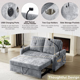 Modern Grey Chenille Loveseat Sofa Bed Pull-Out Adjustable