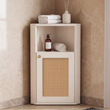 Farmhouse Corner Storage Cabinet with Rattan Barn Door