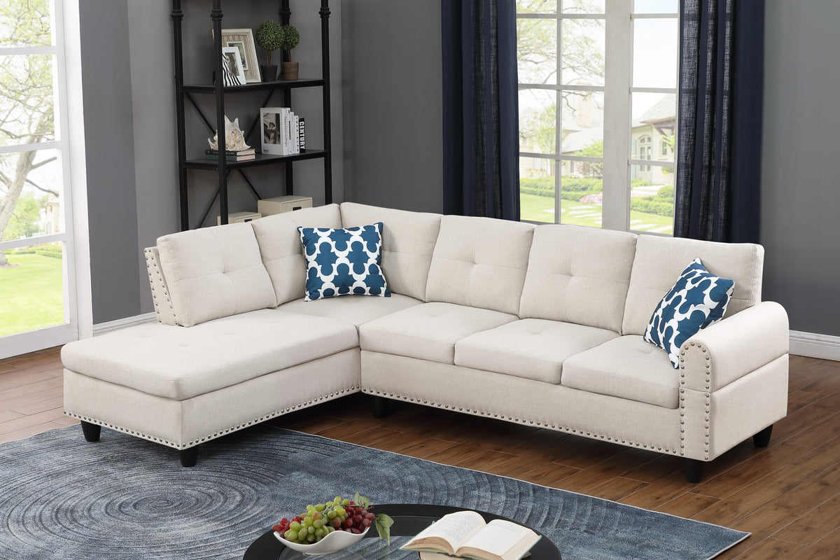 Linen Sectional Sofa with Chaise Beige 98"