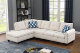 Linen Sectional Sofa with Chaise Beige 98"
