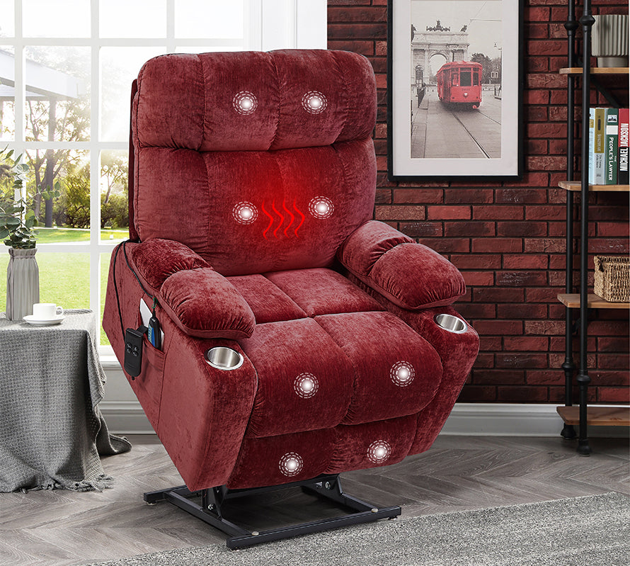 Power Lift Fabric Lift Recliner with Massage Red