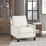 Textured Fabric Pushback Recliner Chair Nailhead Trim Wood Frame