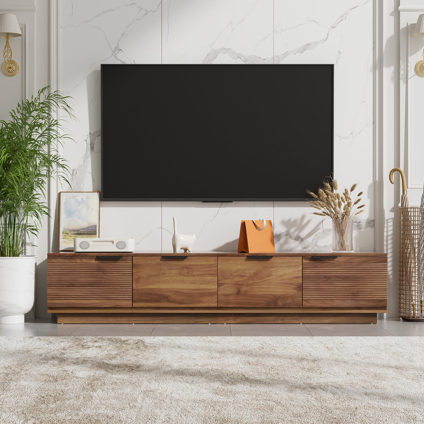 78" Modern TV Stand Entertainment Center Fluted Door