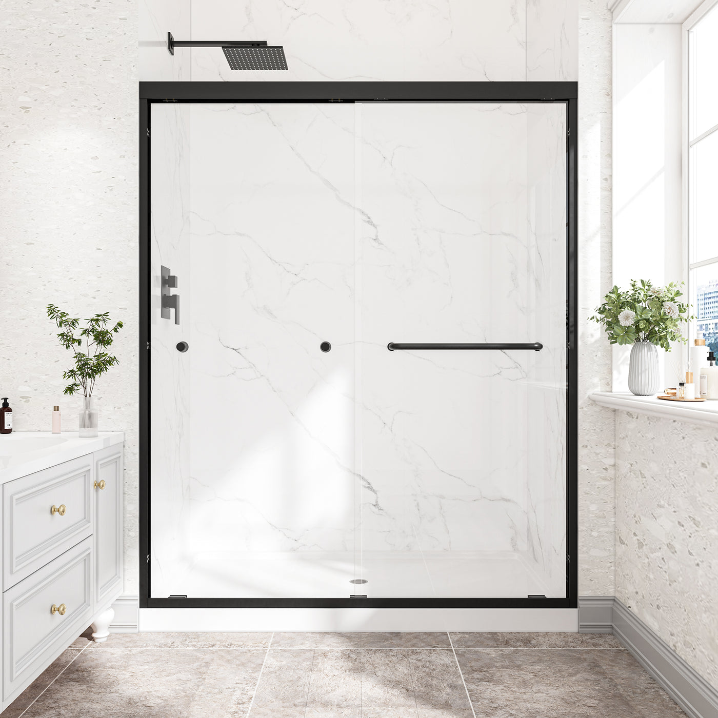 Matte Black Double Bypass Sliding Shower Door 55-60"W x 72"H