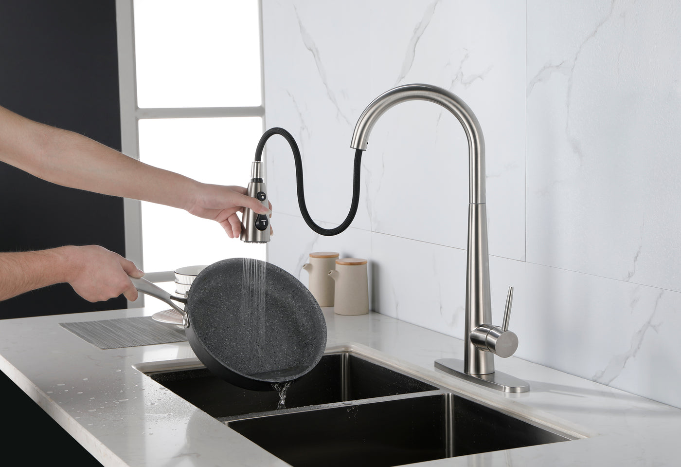 Brushed Nickel High Arc Single Handle Kitchen Sink Faucet Sprayer