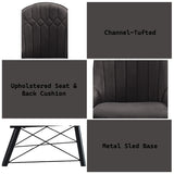 Side Chair Set of 2 - Dark Gray Fabric - Channel Tufted Back