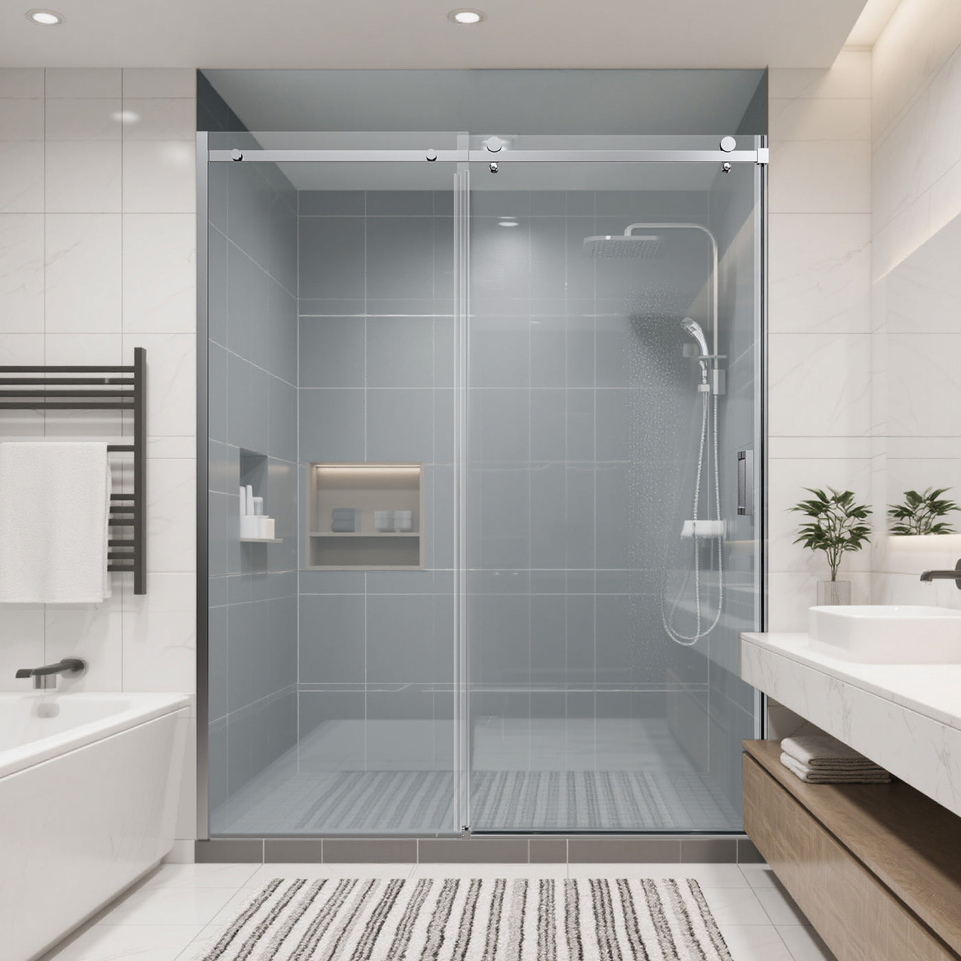 Frameless Single Sliding Shower Door 56-60"W 74"H Tempered Glass