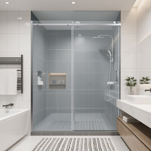 Frameless Single Sliding Shower Door 56-60"W 74"H Tempered Glass