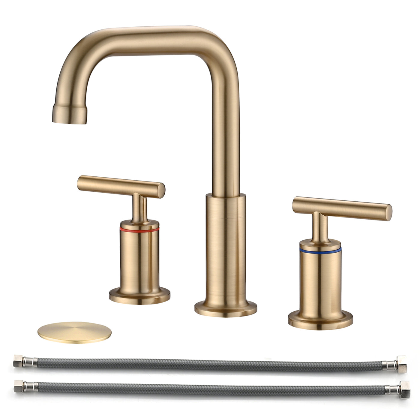 8" Widespread Brushed Gold Double Handle Bathroom Faucet Pop-Up Drain