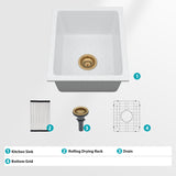 Quartz Kitchen Sink - 14.82" x 17.55" x 8.38" White Granite Composite