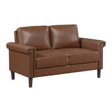 Chocolate Faux Leather Nailhead Loveseat 2-Seater Couch